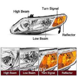 For 2006-2011 Honda Civic Sedan 4D Front Headlights Assembly Chrome Housing Pair