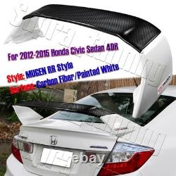For 2012-2015 Honda Civic 4DR MUGEN White Rear Spoiler Wing Carbon Fiber +(GIFT)