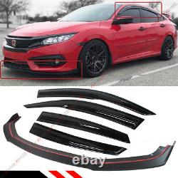 For 2016-18 Honda CIVIC 4dr Front Bumper Lip Splitter + Window Visor Rain Guard