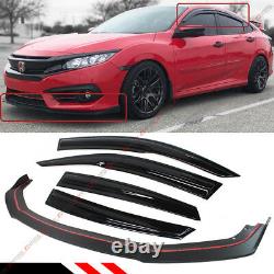 For 2016-18 Honda CIVIC 4dr Front Bumper Lip Splitter + Window Visor Rain Guard