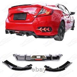 For 2016-21 Honda Civic Sedan Rear Bumper Lower Diffuser with LED Exhaust Corners