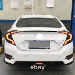 For 2016-21 Honda Civic Sedan Rear Bumper Spoiler Diffuser LED Exhaust Corners