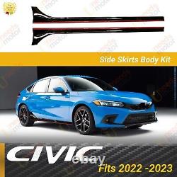 For 2022-2023 11th Gen Honda Civic Gloss Black Red Stripe Side Skirts Body Kit