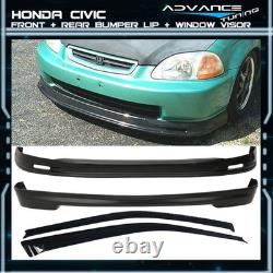 For 96-98 Honda Civic Mugen Front Bumper Lip + Rear Diffuser Lip + Window Visors