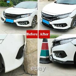 For Honda Civic MUGEN Gloss Black Front Bumper Lip Splitter Spoiler + Strut Rods