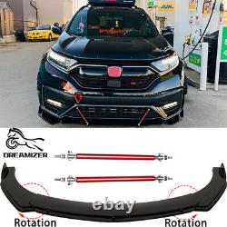 For Honda Civic Mugen Glossy Front Bumper Lip Spoiler Splitter 2 Layer Sturt Rod