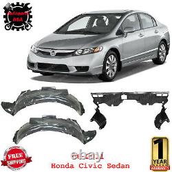 Front Engine Splash Shield + Fender Liners Set For 2006-2011 Honda Civic Sedan