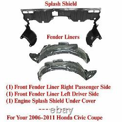 Front Fender Liners + Engine Splash Guard For 2006-2011 Honda Civic Coupe
