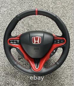 Honda Civic MK8 Perforated Leather Trimmed Steering Wheel Red Stitch Mugen FN2