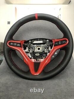 Honda Civic MK8 Perforated Leather Trimmed Steering Wheel Red Stitch Mugen FN2