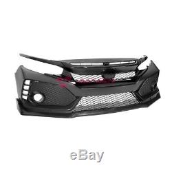 JDM Type-R Style Front Bumper Upper Grille Lower Lip For 16-Up Civic Coupe Sedan