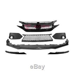 JDM Type-R Style Front Bumper Upper Grille Lower Lip For 16-Up Civic Coupe Sedan