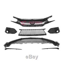 JDM Type-R Style Front Bumper Upper Grille Lower Lip For 16-Up Civic Coupe Sedan