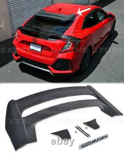 MUGEN Style Rear Roof Wing Spoiler For 16-Up Honda Civic Hatchback Black Emblem