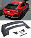 Mugen Style Rear Roof Wing Spoiler For 16-up Honda Civic Hatchback Black Emblem