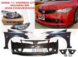 New 06-11 Honda Civic JDM Mugen RR CONVERSION Bumper Fenders Headlight OE Hood