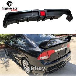 Rear Bumper Diffuser with LED For Honda Civic Mugen RR Carbon Fiber Style 2006-11