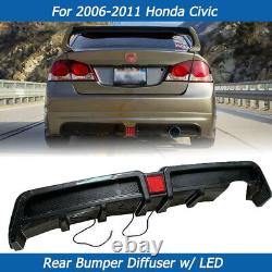 Rear Bumper Diffuser withLED Fit 06-11 Honda Civic 4dr Mugen RR Carbon Fiber Style