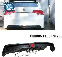 Rear Bumper Diffuser withLED For 06-11 Honda Civic 4dr Mugen RR Carbon Fiber Style