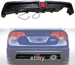 Rear Bumper Diffuser withLED For 06-11 Honda Civic 4dr Mugen RR Carbon Fiber Style