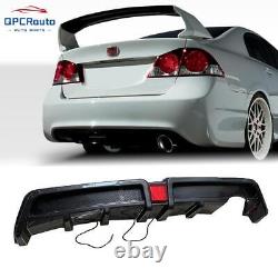 Rear Bumper Diffuser withLED For Honda Civic 2006-2011 Mugen RR Carbon Fiber Style