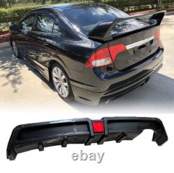 Rear Bumper Diffuser withLED For Honda Civic 2006-2011 Mugen RR Carbon Fiber Style
