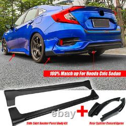 Rear Bumper Lip + Unpainted Side Skirt Pp Mugen-style For CIVIC Sedan 16-21