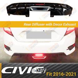 Rear Bumper Spoiler Diffuser LED Exhaust Fit For 2016-2021 Honda Civic Sedan