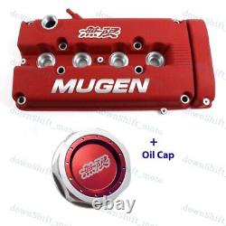 Red MUGEN Engine Valve Cover + Oil Cap For 1999 2000 Honda CIVIC SI Dohc VTEC