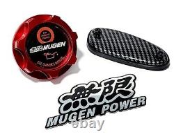 Red Oil Cap & Carbon Fiber Look Antenna Cover For 96-00 Honda CIVIC Mugen Jdm