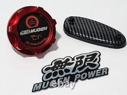 Red Oil Cap & Carbon Fiber Look Antenna Cover For 96-00 Honda CIVIC Mugen Jdm