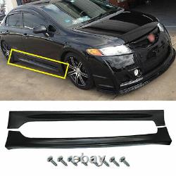 Side Skirt Mugen Style For 2006-2011 Honda Civic Sedan 4-Door Unpainted Black