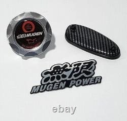 Silver Oil Cap & Carbon Fiber Look Antenna Cover For 96-00 Honda CIVIC Mugen Jdm