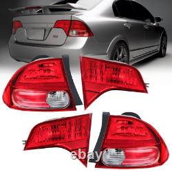 Tail Lights Set For 2006-2008 Honda Civic LH RH Inner Outer Clear/Red Halogen