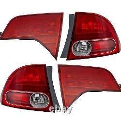 Tail Lights Set For 2006-2008 Honda Civic LH RH Inner Outer Clear/Red Halogen