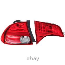 Tail Lights Set For 2006-2008 Honda Civic LH RH Inner Outer Clear/Red Halogen